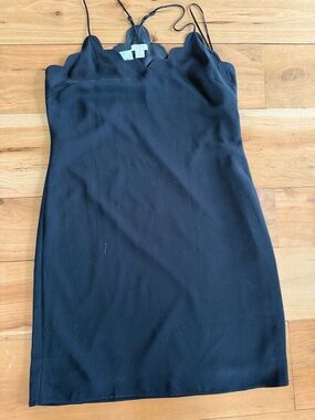 J.CREW Women's Black Scalloped Sphagetti   Sleeveless Dress Adjustable Straps 0